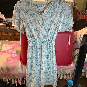 Karen Scott Floral Blue and Cream Midi Dress